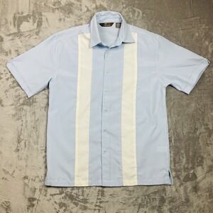 Cafe Luna Beige and Blue Button Down‎ Short Sleeve Shirt Size Medium